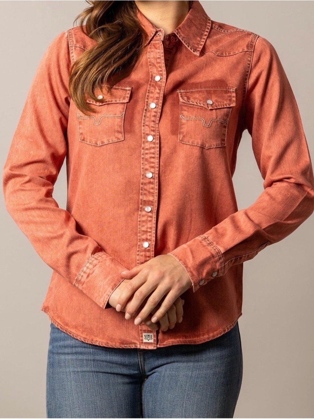 Kimes Ranch Women's Copper-Orange Pearl Snap Western Shirt